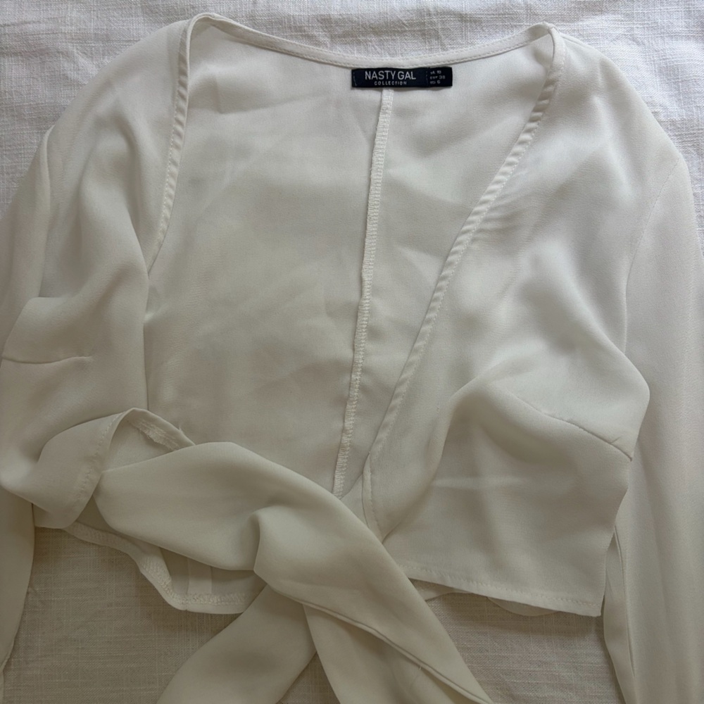 White Tie-Front Ruffle Top - Picture 3 of 4